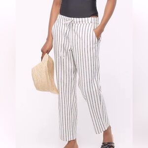 NWT! J. Crew Petite Tie Waist Linen Cotton Pull On Seaside Pant in Navy Stripe